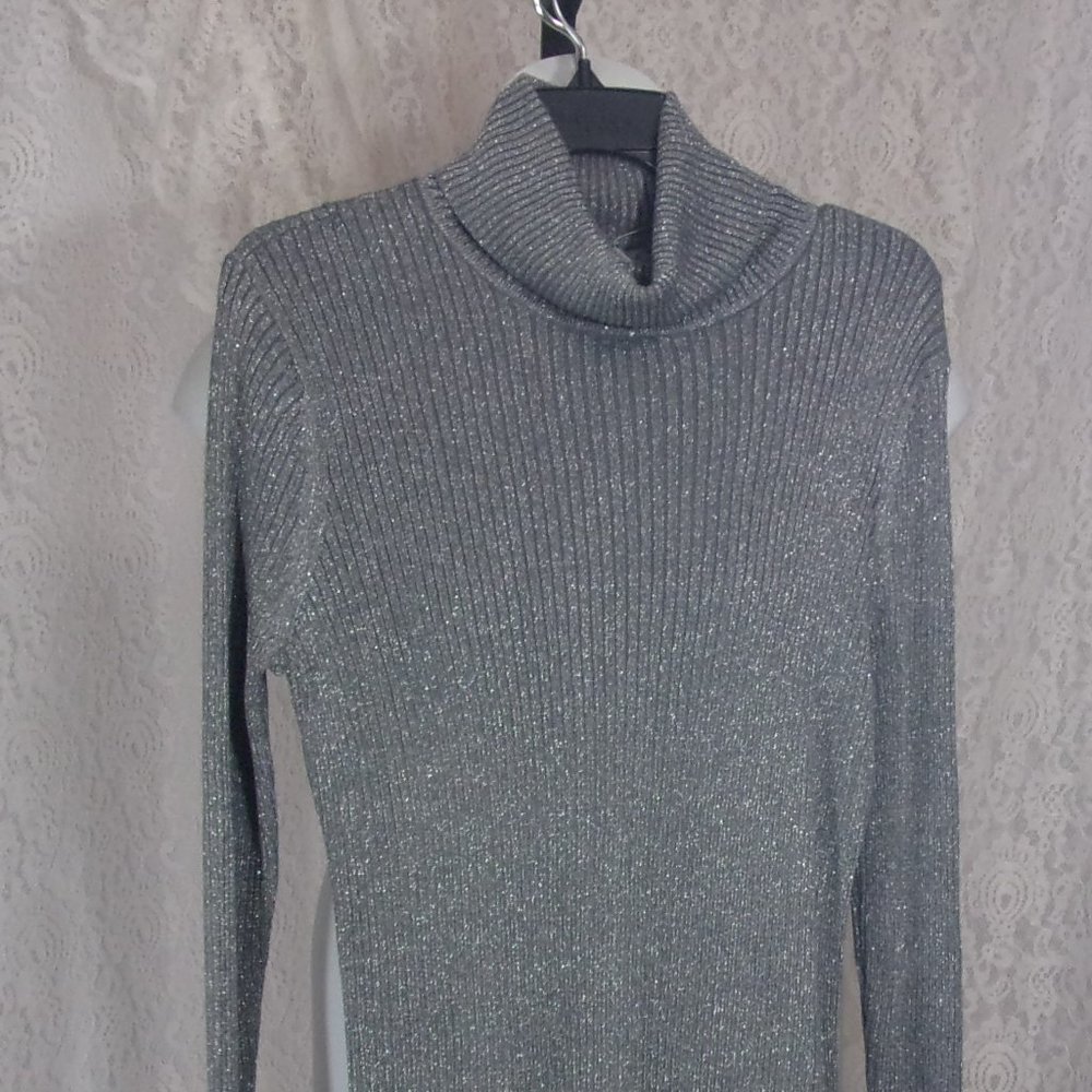 Silver Metallic Knit Turtleneck sweater Size Large By Joseph A